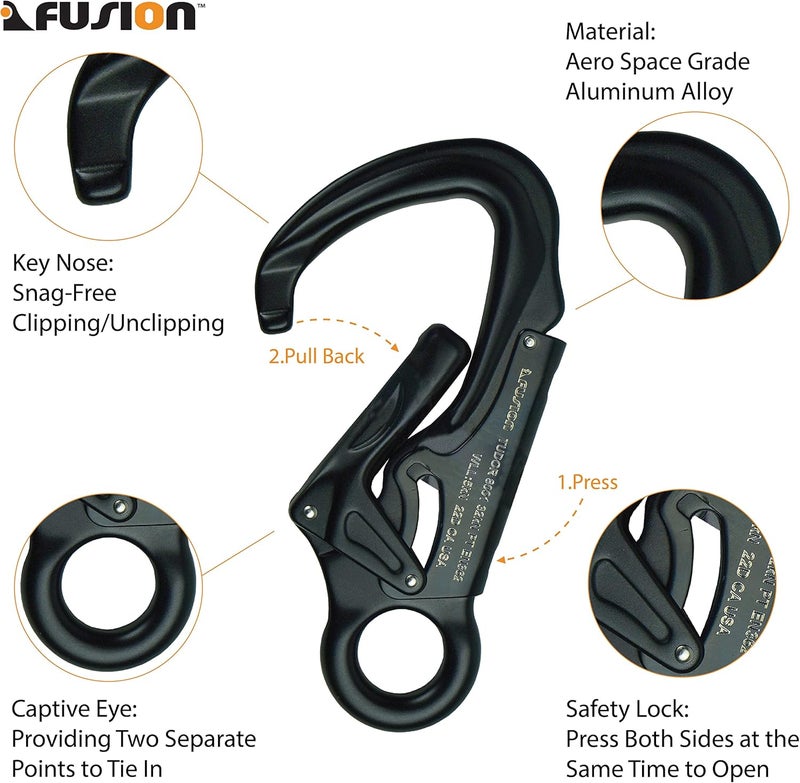FUSION Snap Auto Locking Carabiner 32KN - Climb® Tudor - Professional Rock Climbing Carabiner - Heavy Duty Steel Clip - Snap Locking Carabiner for Climbing, Rappelling, D Shaped - UIAA ANSI Compliant - Image 3